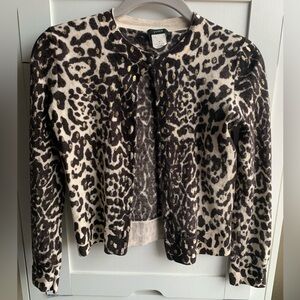 J.Crew Leopard Print Merino Wool Cardigan Rare Gold Accents